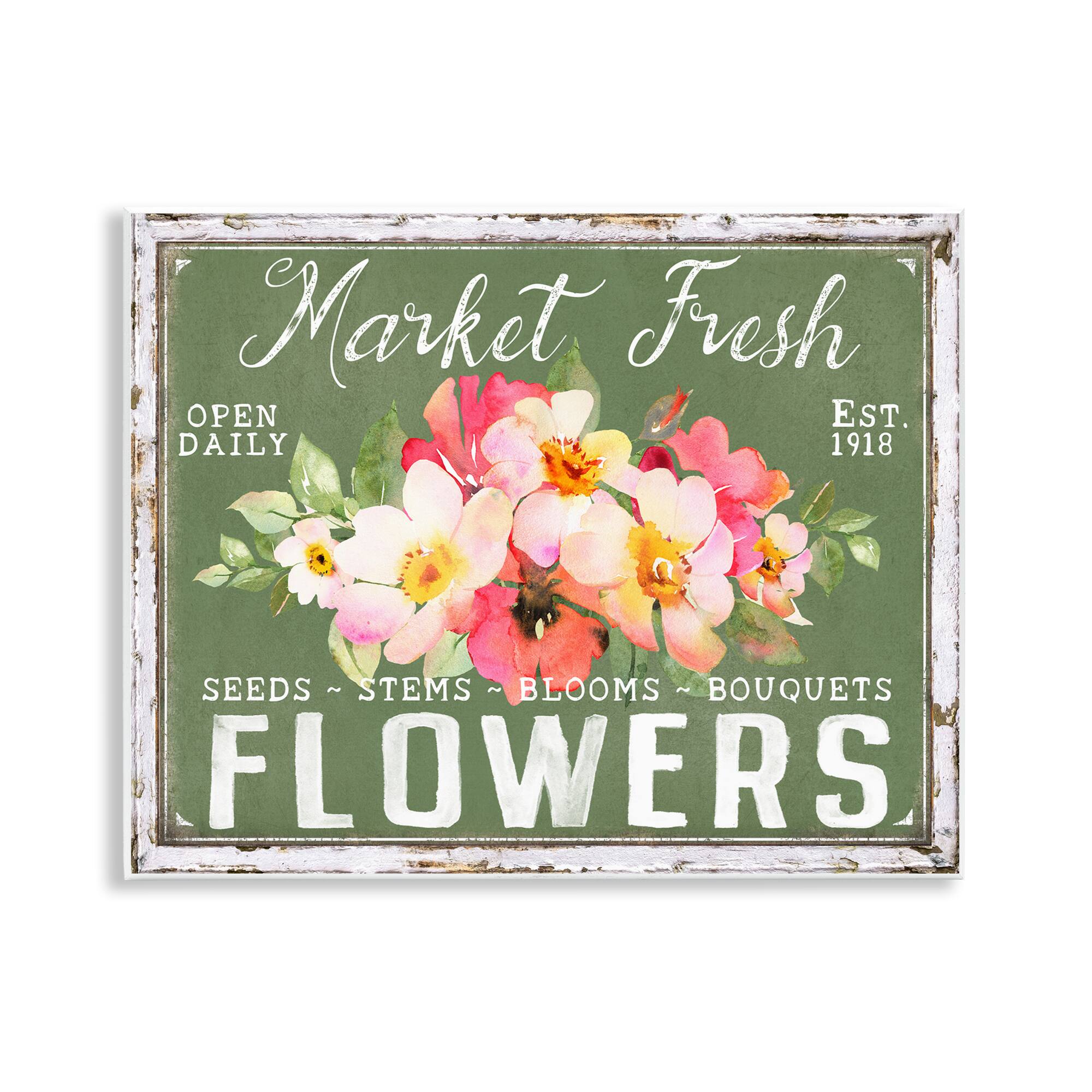 Stupell Industries 11" x 14" Antique Market Fresh Flowers Wall Plaque